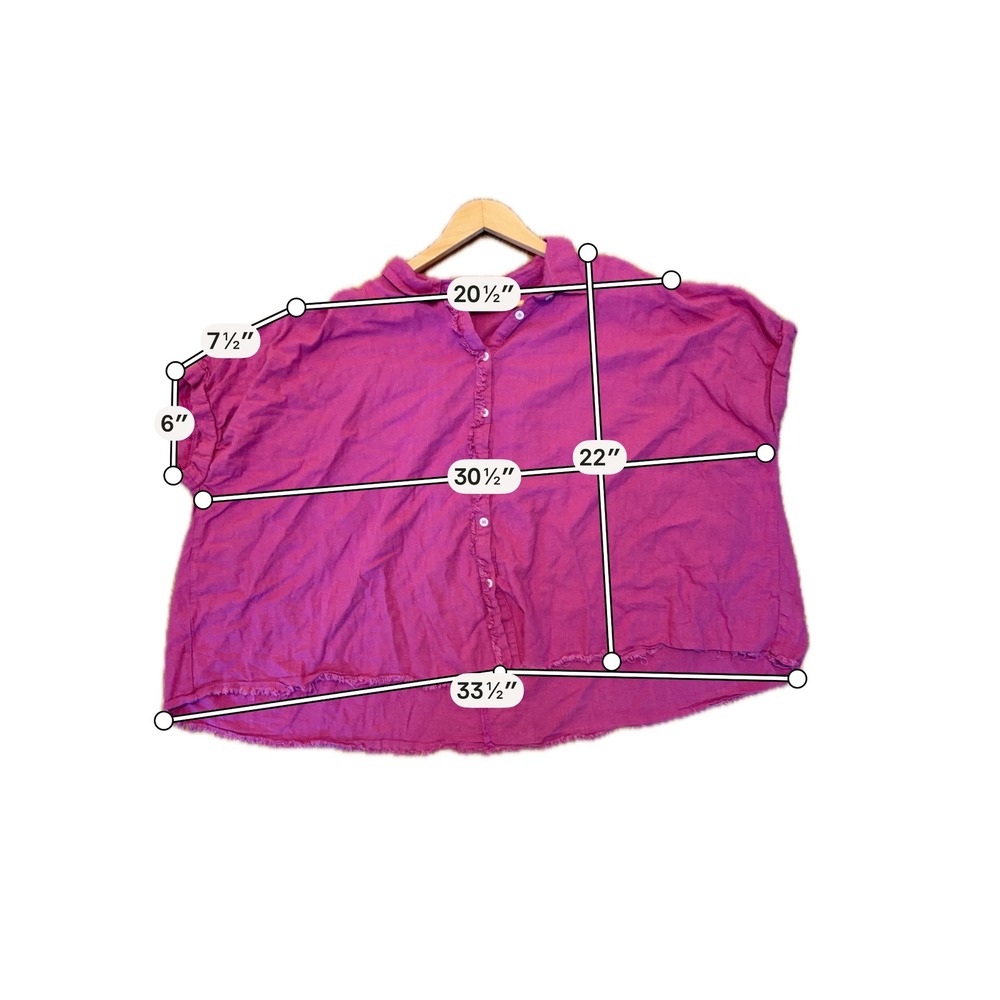 Umgee Womens XL Magenta Linen Blend Frayed Hem Button Down Boxy Top WK6497